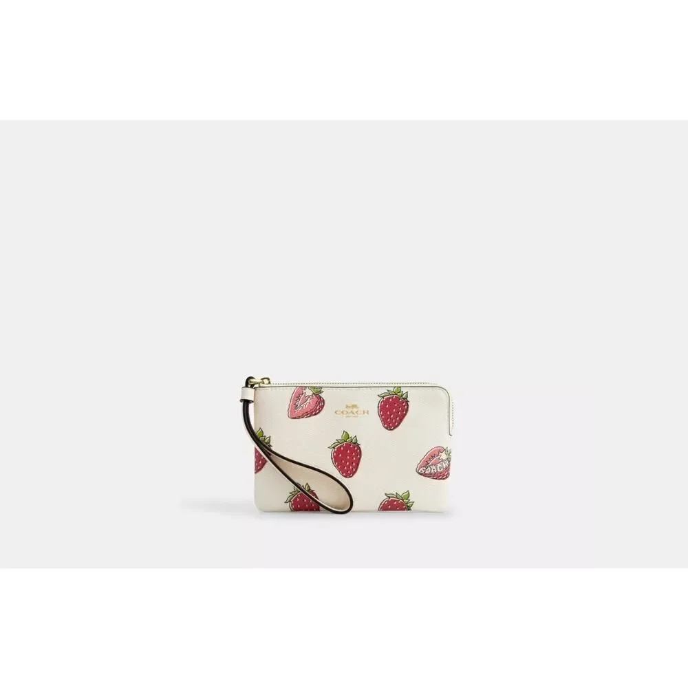 NWT Coach CBB81 Corner Zip Wristlet With Strawberry Print V2